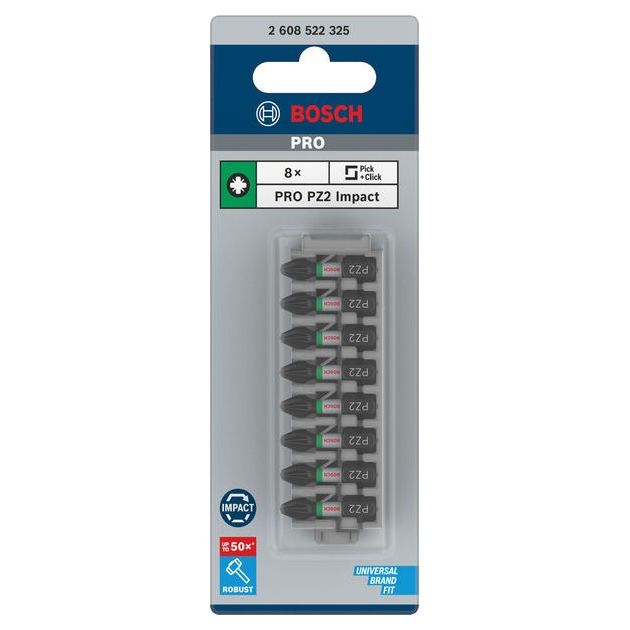 Упаковка бит PZ2 x 25 мм для шуруповерта, Impact Control, 8 шт. BOSCH (2608522325), фото  | SNABZHENIE.com.ua
