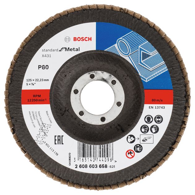 Лепестковий шліфувальний круг 125 x 22,2 мм K80 кутовий, Standard for Metal BOSCH (2608603658), фото  | SNABZHENIE.com.ua
