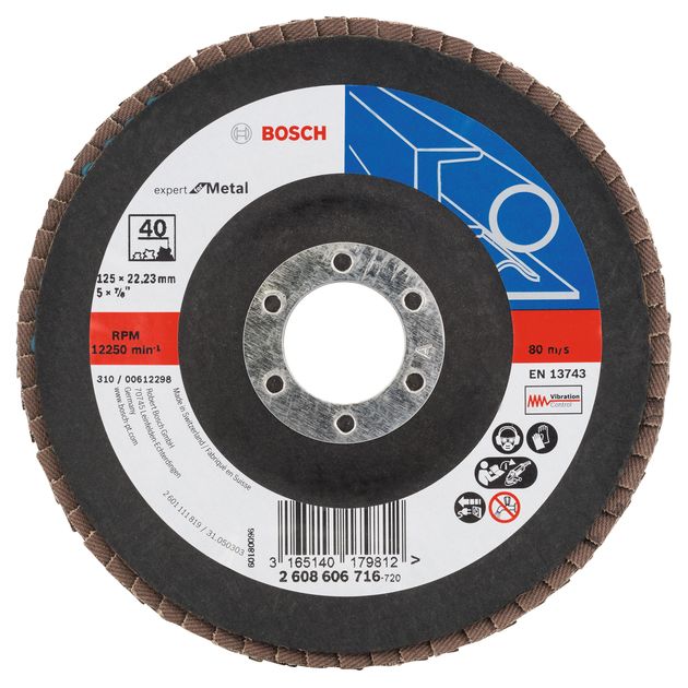 Шлифкруг лепестковый 125 x 22,2 мм K40 угловой BOSCH Expert for Metal, фото  | SNABZHENIE.com.ua