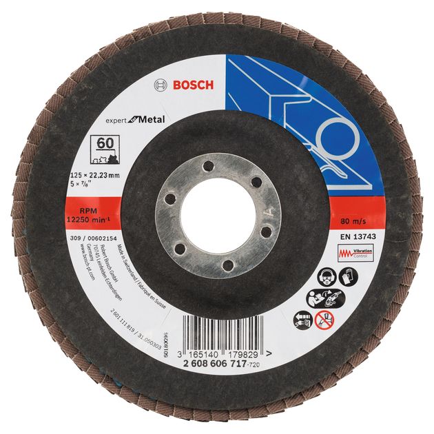 Шлифкруг лепестковый 125x22,2 мм K60 угловой BOSCH Expert for Metal, фото  | SNABZHENIE.com.ua