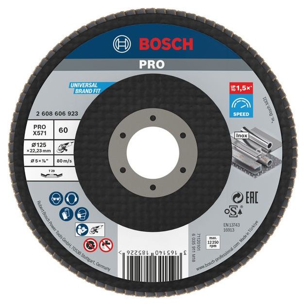 Шлифкруг лепестковый 125x22,2 мм K60 угловой BOSCH (2608606923), фото  | SNABZHENIE.com.ua