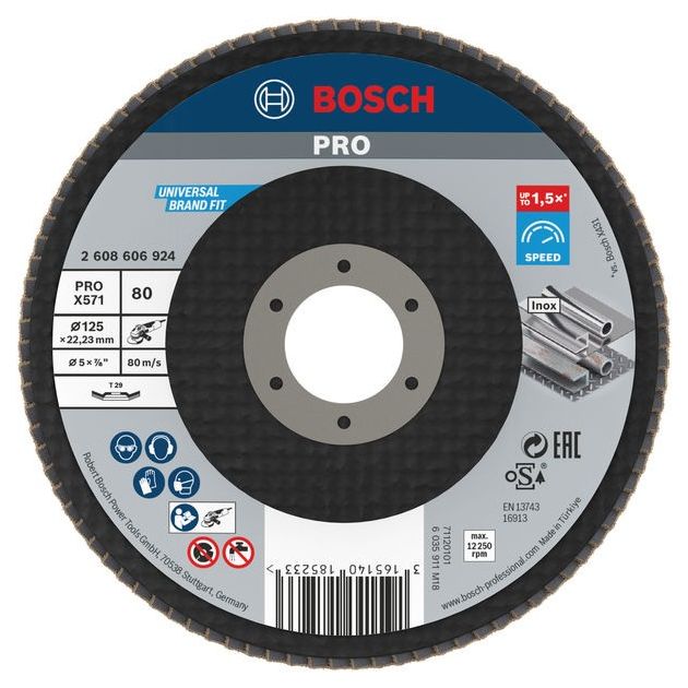 Шлифкруг лепестковый 125мм K80 угловой BOSCH (2608606924), фото  | SNABZHENIE.com.ua