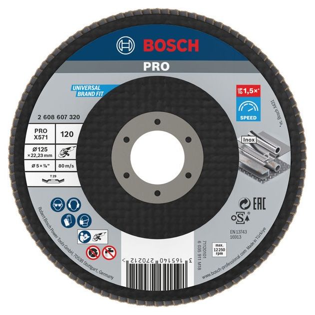 Шлифкруг лепестковый 125 x 22,2 мм K120 угловой BOSCH (2608607320), фото  | SNABZHENIE.com.ua