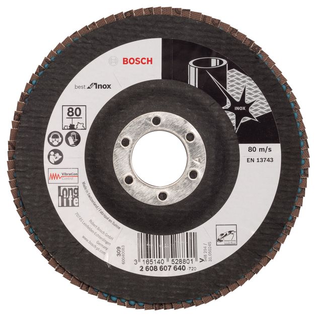 Шлифкруг лепестковый 125x22,2 мм K80 угловой BOSCH (2608607640), фото  | SNABZHENIE.com.ua