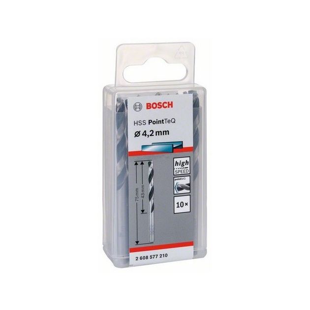 Сверло спиральное 4,2 мм по металлу HSS PointTeQ, 10 шт., BOSCH, фото , изображение 2 | SNABZHENIE.com.ua Сверло спиральное 4,2 мм по металлу HSS PointTeQ, 10 шт., BOSCH, фото , изображение 2 | SNABZHENIE.com.ua