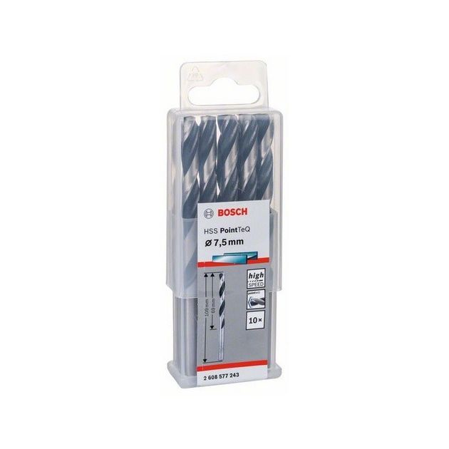Сверло спіральне 7,5 мм по металу з швидкорізальної сталі, HSS PointTeQ, 10 шт. BOSCH (2608577243), фото , зображення 2 | SNABZHENIE.com.ua