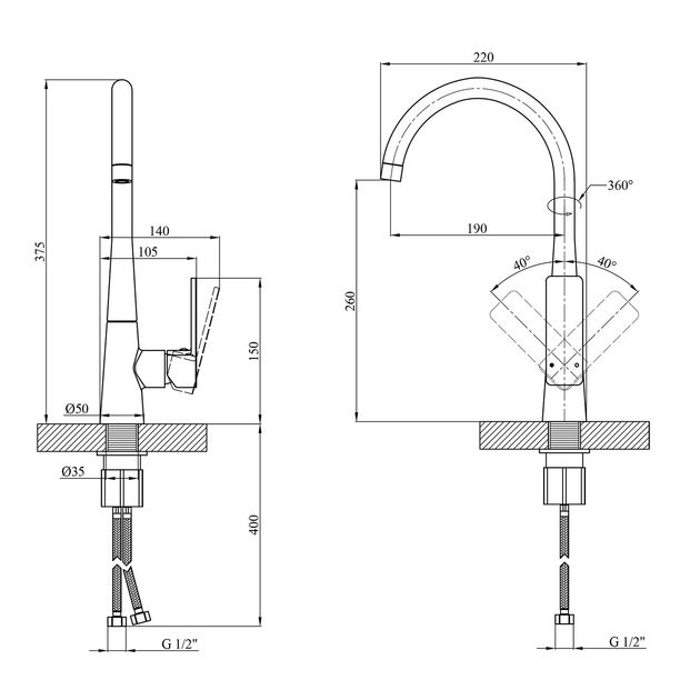 Смеситель для кухни Kroner KRP Küche C033, фото , изображение 2 | SNABZHENIE.com.ua