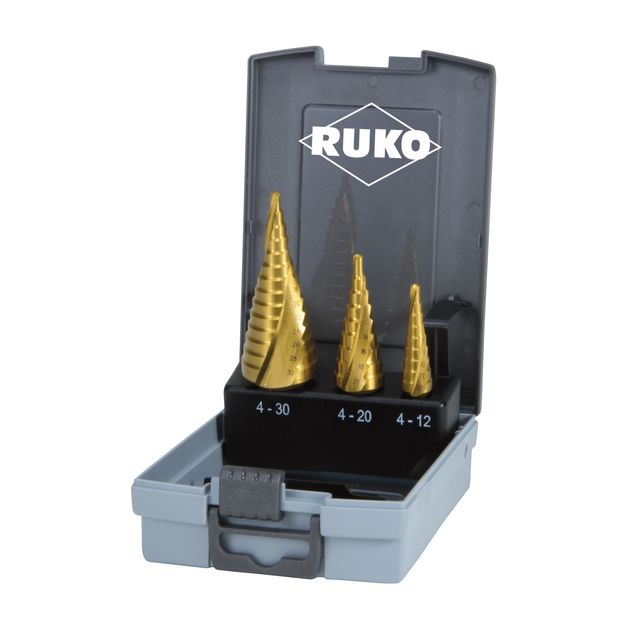 Набор ступенчатых сверл HSS TiN в кейсе RUKO (№ 0/9,1,2), фото  | SNABZHENIE.com.ua