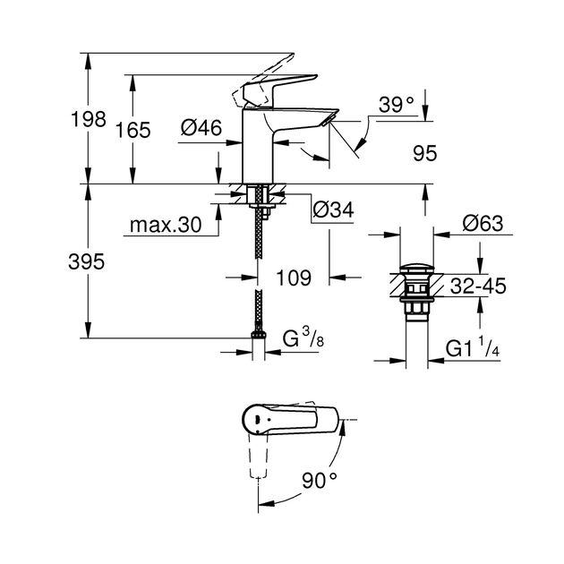 Смеситель для раковины Grohe QuickFix Start S-Size с донным клапаном, фото , изображение 2 | SNABZHENIE.com.ua Смеситель для раковины Grohe QuickFix Start S-Size с донным клапаном, фото , изображение 2 | SNABZHENIE.com.ua
