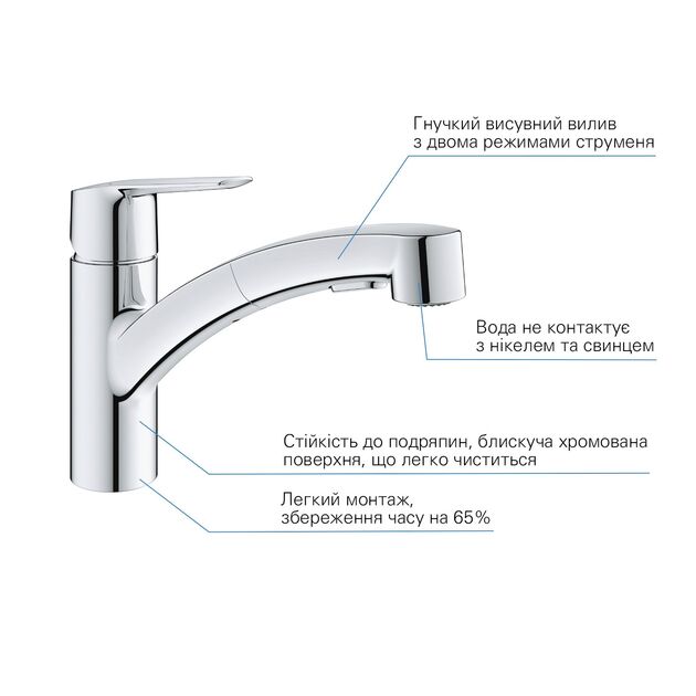 Смеситель для кухни Grohe QuickFix Start 30531001, фото , изображение 5 | SNABZHENIE.com.ua