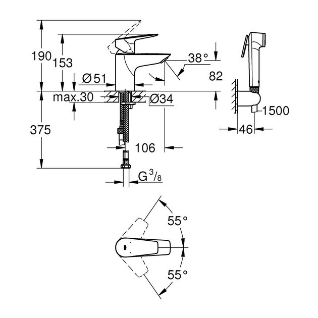 Набор для гигиенического душа Grohe QuickFix StartEdge S-Size 23773001, фото , изображение 2 | SNABZHENIE.com.ua Набор для гигиенического душа Grohe QuickFix StartEdge S-Size 23773001, фото , изображение 2 | SNABZHENIE.com.ua