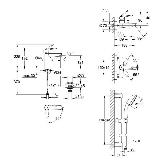 Набір змішувачів 3 в 1 для ванної кімнати Grohe QuickFix Start M-Size UA202301ME, фото , зображення 2 | SNABZHENIE.com.ua