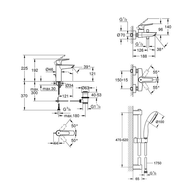 Набір змішувачів 3 в 1 для ванної кімнати Grohe QuickFix Start M-Size UA202301MQ, фото , зображення 2 | SNABZHENIE.com.ua