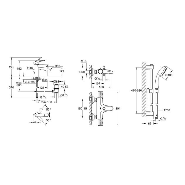 Набір змішувачів 3 в 1 для ванної кімнати Grohe QuickFix Start S-Size UA202304TS, фото , зображення 2 | SNABZHENIE.com.ua Набір змішувачів 3 в 1 для ванної кімнати Grohe QuickFix Start S-Size UA202304TS, фото , зображення 2 | SNABZHENIE.com.ua
