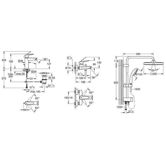 Набір змішувачів 3 в 1 для ванної кімнати Grohe QuickFix Start M-Size UA202305RM, фото , зображення 2 | SNABZHENIE.com.ua