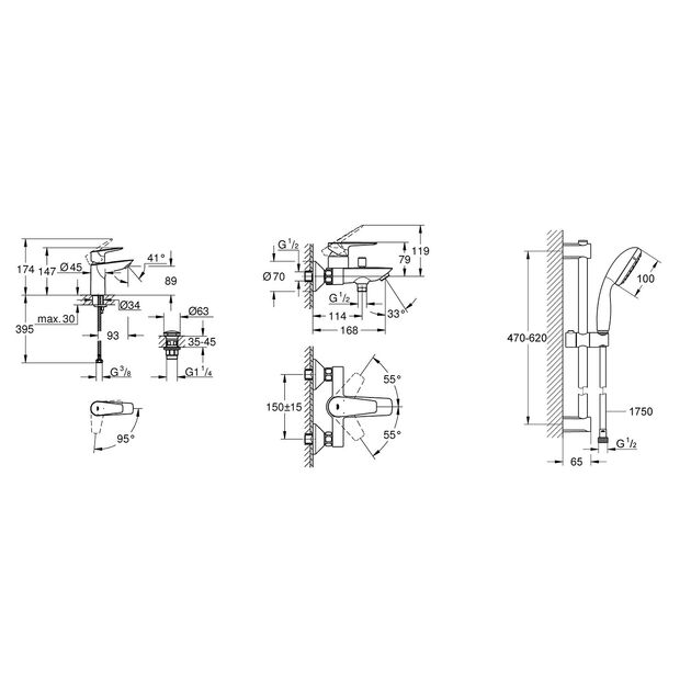 Набір змішувачів 3 в 1 для ванної кімнати Grohe QuickFix StartEdge S-Size UA202501SE, фото , зображення 2 | SNABZHENIE.com.ua