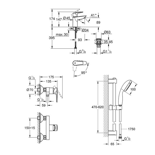 Набір змішувачів 3 в 1 для ванної кімнати Grohe QuickFix StartEdge S-Size UA202502SE, фото , зображення 2 | SNABZHENIE.com.ua