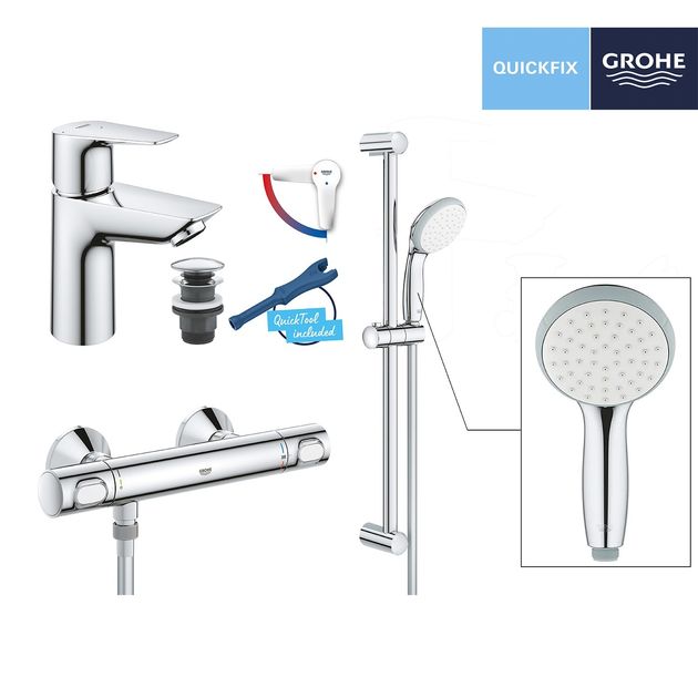 Набір змішувачів 2 в 1 для ванної кімнати Grohe QuickFix StartEdge M-Size UA202503TE, фото , зображення 10 | SNABZHENIE.com.ua