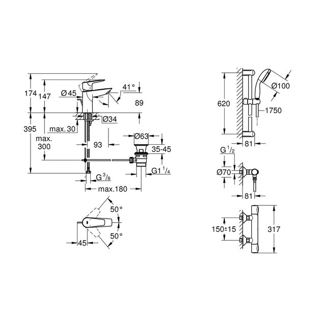 Набір змішувачів 2 в 1 для ванної кімнати Grohe QuickFix StartEdge S-Size UA202503TS, фото , зображення 2 | SNABZHENIE.com.ua Набір змішувачів 2 в 1 для ванної кімнати Grohe QuickFix StartEdge S-Size UA202503TS, фото , зображення 2 | SNABZHENIE.com.ua