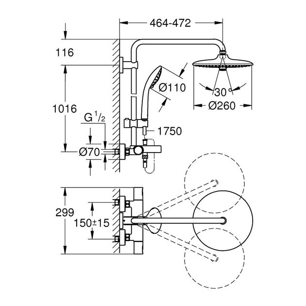 Термостатическая душевая система Grohe Vitalio Joy 260 27860001, фото , изображение 2 | SNABZHENIE.com.ua Термостатическая душевая система Grohe Vitalio Joy 260 27860001, фото , изображение 2 | SNABZHENIE.com.ua