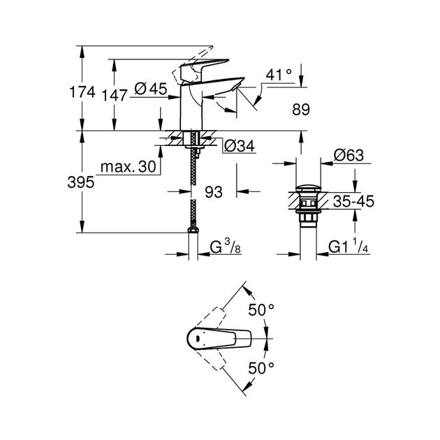 Змішувач для раковини Grohe QuickFix Start Edge S-Size з донним клапаном 24199001, фото , зображення 2 | SNABZHENIE.com.ua Змішувач для раковини Grohe QuickFix Start Edge S-Size з донним клапаном 24199001, фото , зображення 2 | SNABZHENIE.com.ua