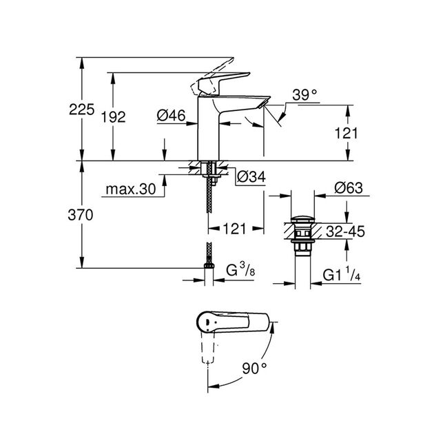 Смеситель Grohe QuickFix Start M-Size 23746002 с донным клапаном, фото , изображение 2 | SNABZHENIE.com.ua Смеситель Grohe QuickFix Start M-Size 23746002 с донным клапаном, фото , изображение 2 | SNABZHENIE.com.ua