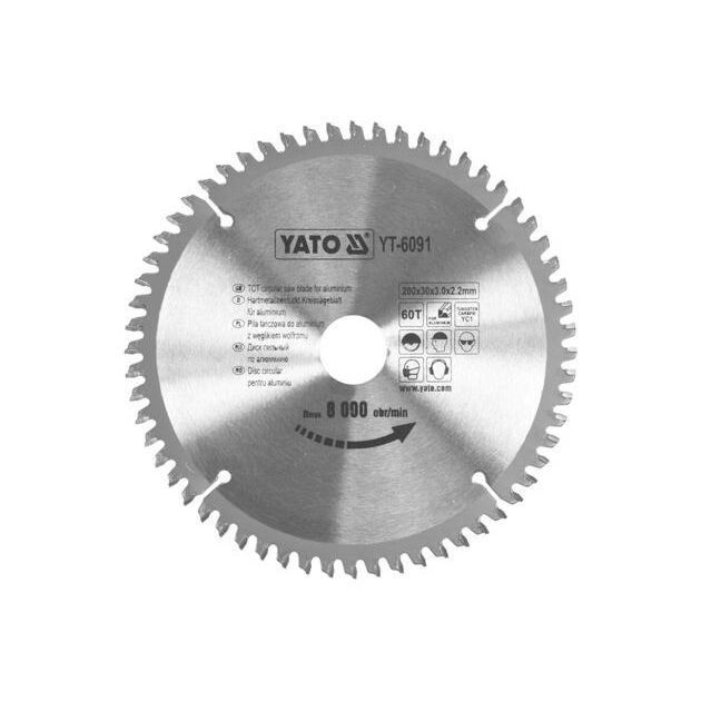 Диск пильный по алюминию 200x30x3,0 мм, 60 зубьев YATO (YT-6091), фото  | SNABZHENIE.com.ua