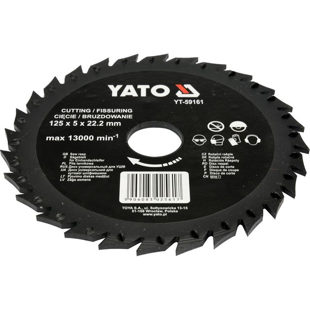 Диск-фреза 125 мм, отрезной по дереву, ПВХ, гипсу YATO (YT-59161), фото , изображение 3 | SNABZHENIE.com.ua