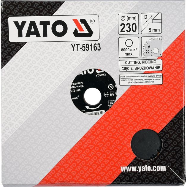 Диск-фреза YATO 230x5x22,2 мм для древесины, ПВХ, гипса (YT-59163), фото , изображение 3 | SNABZHENIE.com.ua