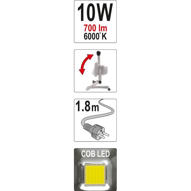 Прожектор діодний, переносний, мережевий, 10 Вт, 700 Lm YATO (YT-81802), фото , зображення 3 | SNABZHENIE.com.ua Прожектор діодний, переносний, мережевий, 10 Вт, 700 Lm YATO (YT-81802), фото , зображення 3 | SNABZHENIE.com.ua