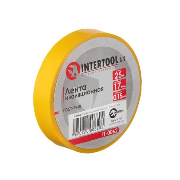 Изоляционная лента 0.15мм*17мм*25м желтая INTERTOOL IT-0062, фото  | SNABZHENIE.com.ua