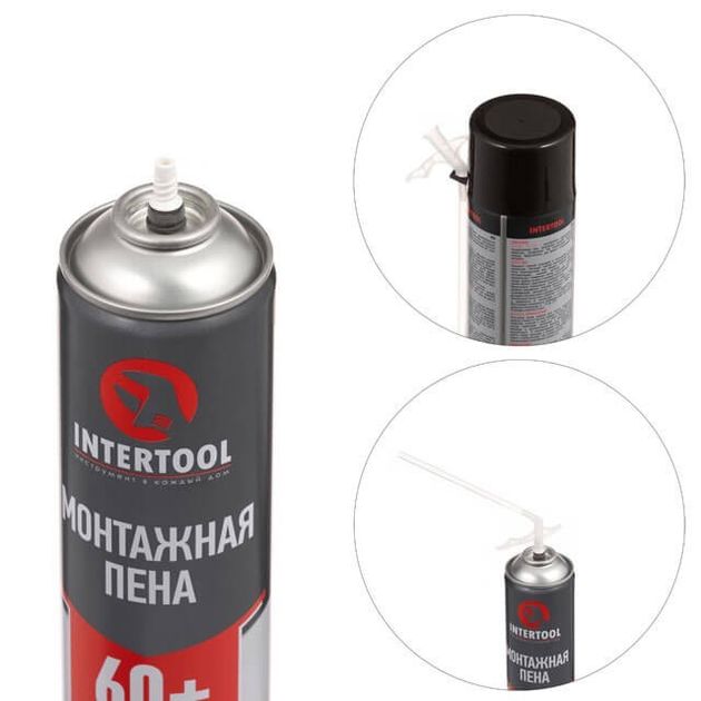 Піна монтажна, всесезонна, 750мл/1000г. 60л.+, трубочка INTERTOOL FS-1100, фото , зображення 2 | SNABZHENIE.com.ua