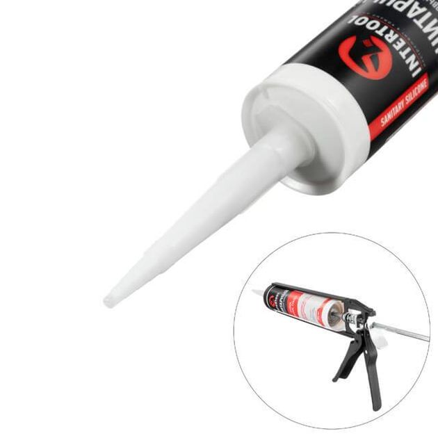 Герметик силіконовий санітарний, прозорий, 300мл/320г INTERTOOL FS-3030, фото , зображення 4 | SNABZHENIE.com.ua Герметик силіконовий санітарний, прозорий, 300мл/320г INTERTOOL FS-3030, фото , зображення 4 | SNABZHENIE.com.ua