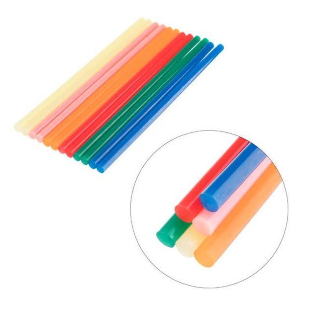 Комплект кольорових клеєвих стержнів 7.4 мм * 200 мм, 12 шт INTERTOOL RT-1032, фото , зображення 3 | SNABZHENIE.com.ua