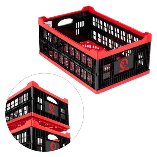 Ящик складний, пластиковий, 30 кг, 47 л, 600*400*260 мм, 100% первинний харчовий ПЕ INTERTOOL BX-6426, фото , зображення 2 | SNABZHENIE.com.ua