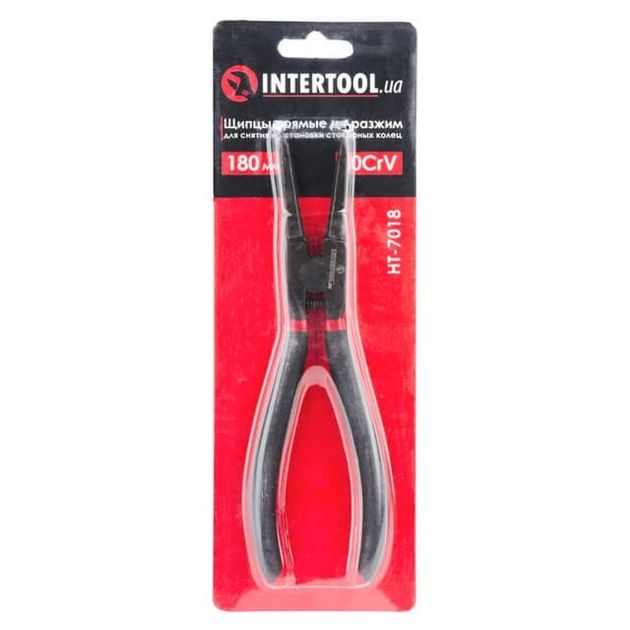 Щипці для зняття та установки стопорних кілець 180мм, прямі на розжим, 40CrV, фосфатовані. INTERTOOL HT-7018, фото , зображення 5 | SNABZHENIE.com.ua
