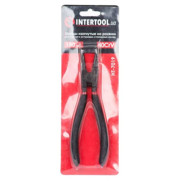 Щипці для зняття та установки стопорних кілець 180 мм, вигнуті на розжим, 40CrV, фосфатовані. INTERTOOL HT-7019, фото , зображення 6 | SNABZHENIE.com.ua