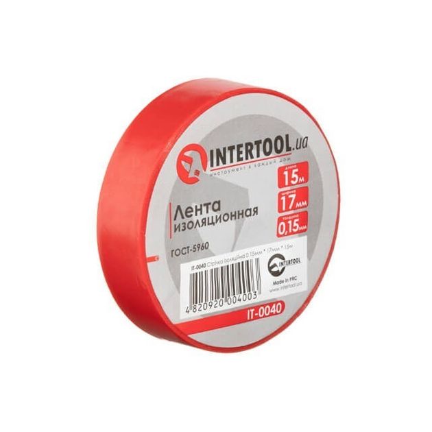 Изоляционная лента 0.15мм*17мм*15м красная INTERTOOL IT-0040, фото  | SNABZHENIE.com.ua