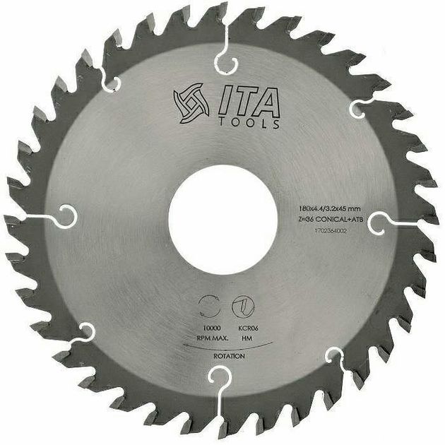 Диск пильний Conical scoring blade D=180 F= 45 Z= 36 K=4,4-5,6 P=3,2 CON-ALT5° PH: 2/10/60 Ita Tools, фото  | SNABZHENIE.com.ua