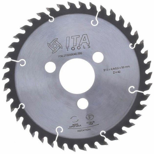 Диск пильний Conical scoring blade D=215 F=50 Z=42 K=4.4-5,6 P=3,2 CON-ALT5° PH: 3/15/80+2/7/80 Ita Tools, фото  | SNABZHENIE.com.ua