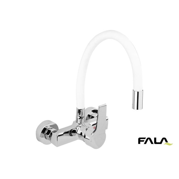Смеситель настенный FLEXIBLE FALA с гибким белым душем, фото  | SNABZHENIE.com.ua