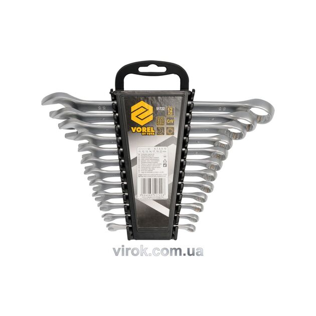 Ключі ріжково-накидні VOREL Cr-V, М 6-22 мм, Набір 12 шт., фото  | SNABZHENIE.com.ua
