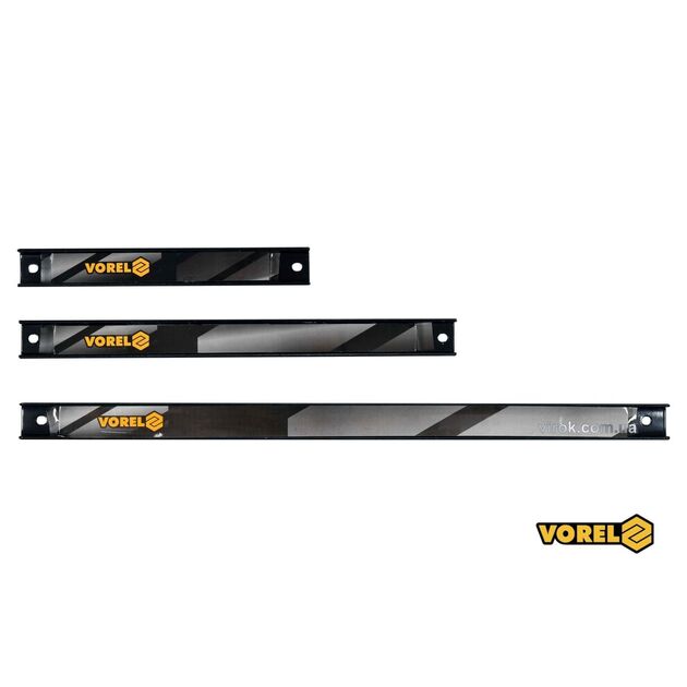Рейки магнитные стальные VOREL: 200/300/455 мм, ширина 26 мм, 3 шт., фото  | SNABZHENIE.com.ua