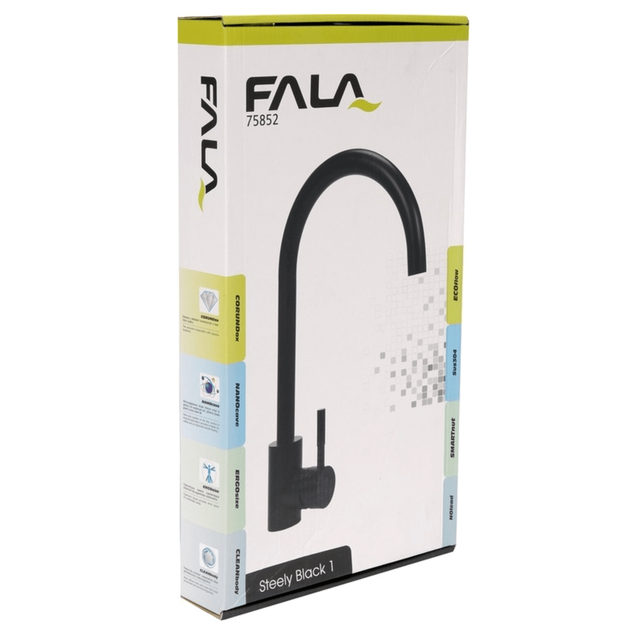 Смеситель для раковины STEELY BLACK 1 FALA с шаровым клапаном, черный, фото , изображение 3 | SNABZHENIE.com.ua