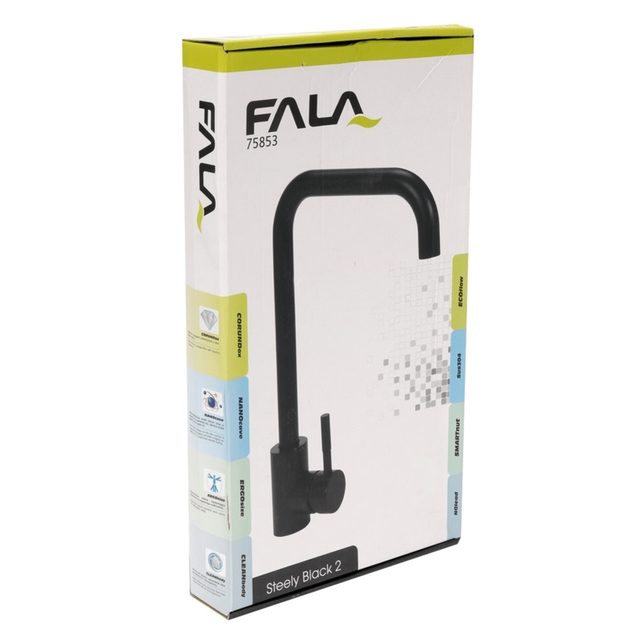 Смеситель для раковины STEELY BLACK 2 FALA с шаровым краном, черный, фото , изображение 3 | SNABZHENIE.com.ua