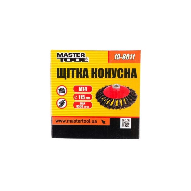 Щетка конусная MASTERTOOL 115 мм М14 19-8011 из плетеной проволоки, фото  | SNABZHENIE.com.ua