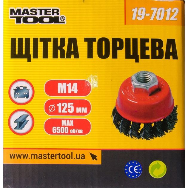 Щітка торцева MASTERTOOL з плетеної проволоки 125 мм М14 19-7012, фото , зображення 2 | SNABZHENIE.com.ua