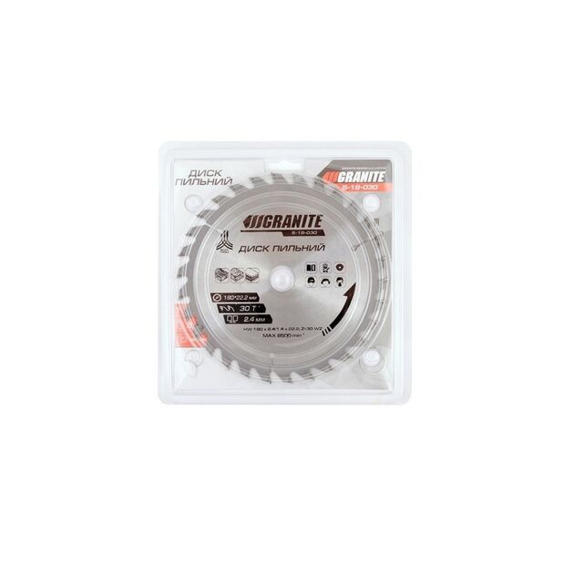 Пильный диск GRANITE 180х22.2мм, твердосплавные напайки, 30Т, фото , изображение 2 | SNABZHENIE.com.ua