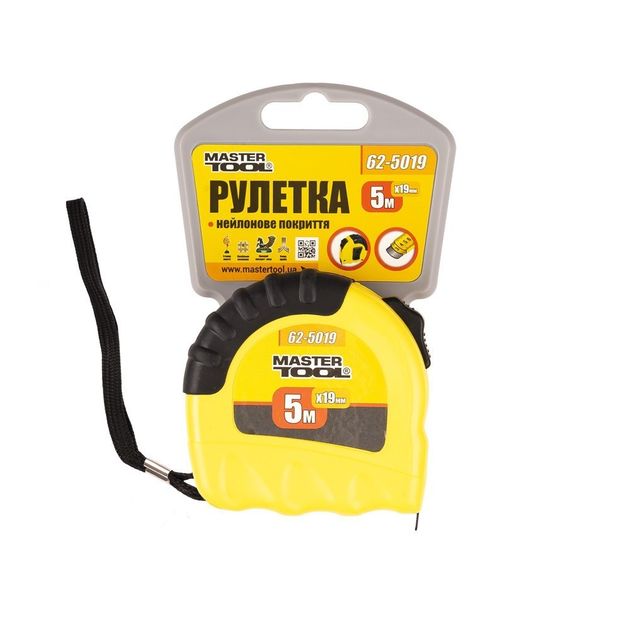 Рулетка MASTERTOOL Shiftlock 5 м 19 мм нейлонове покриття 62-5019, фото , зображення 2 | SNABZHENIE.com.ua