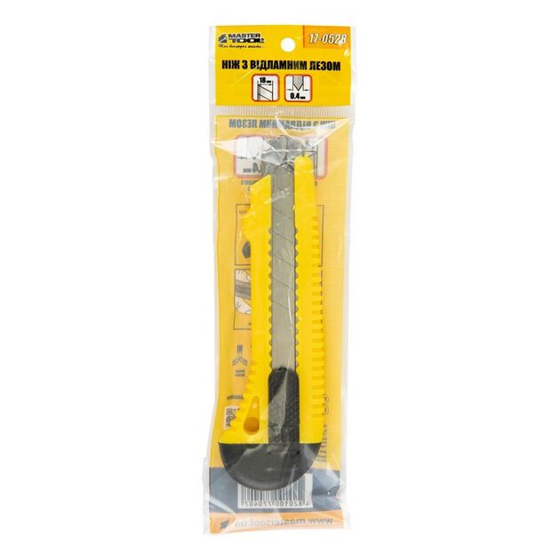 Нож MASTERTOOL 18 мм пластиковый с металлической направляющей 17-0528, фото , изображение 2 | SNABZHENIE.com.ua Нож MASTERTOOL 18 мм пластиковый с металлической направляющей 17-0528, фото , изображение 2 | SNABZHENIE.com.ua